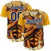 Custom Gold Navy-White 3D Pattern Design Burner Costumes Flame Authentic Baseball Jersey
