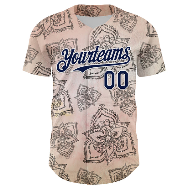 Custom Cream Navy-White 3D Pattern Design Burner Costumes Paisley Bandana Authentic Baseball Jersey