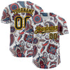 Custom White Black-Yellow 3D Pattern Design Burner Costumes Paisley Bandana Authentic Baseball Jersey
