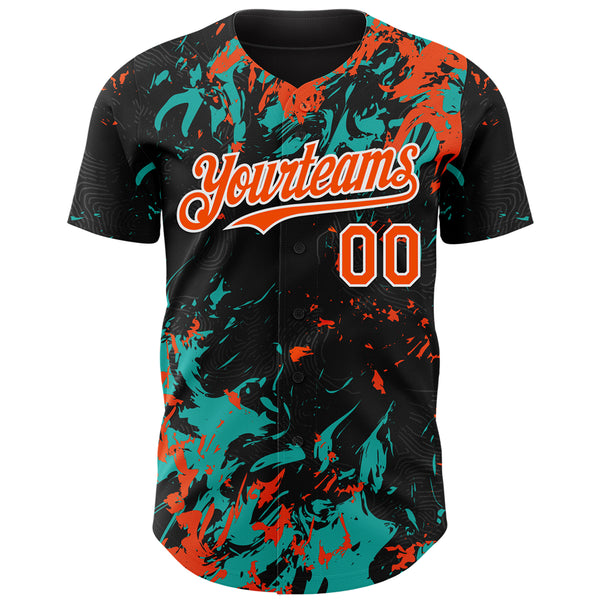 Custom Black Orange Aqua-White 3D Pattern Design Splash Authentic Baseball Jersey