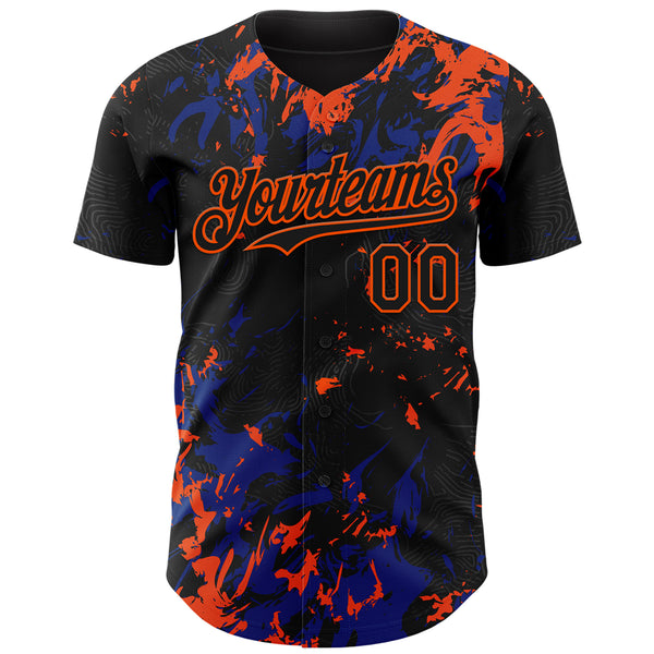Custom Black Royal-Orange 3D Pattern Design Splash Authentic Baseball Jersey