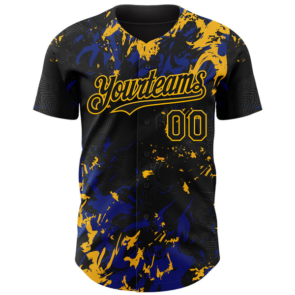 Custom Black Royal-Gold 3D Pattern Design Splash Authentic Baseball Jersey