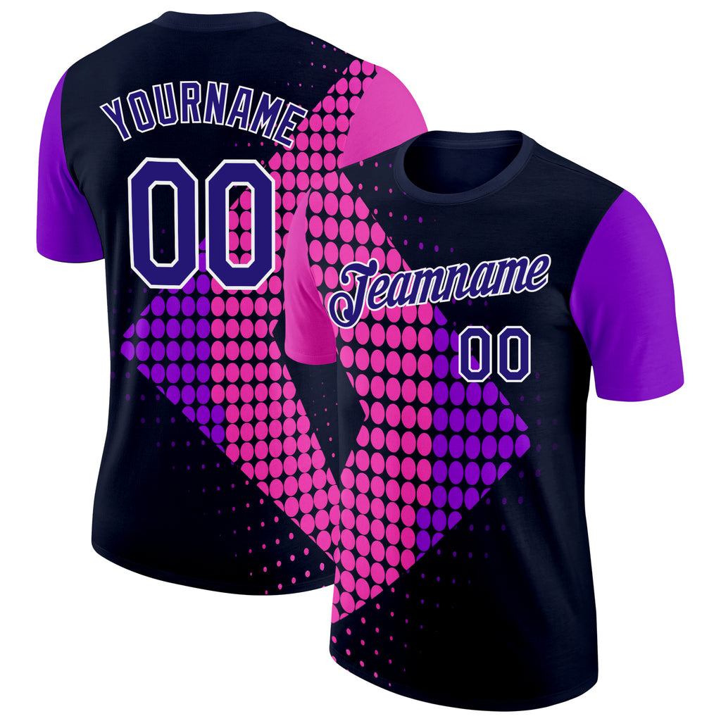 Custom Navy Dark Purple Pink-White 3D Pattern Design Neon Dots Sport Wear Performance T-Shirt