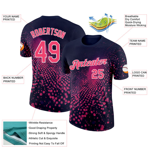 Custom Navy Neon Pink-White 3D Pattern Design Gradient Neon Sport Wear Performance T-Shirt