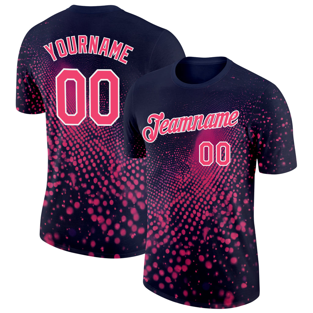 Custom Navy Neon Pink-White 3D Pattern Design Gradient Neon Sport Wear Performance T-Shirt