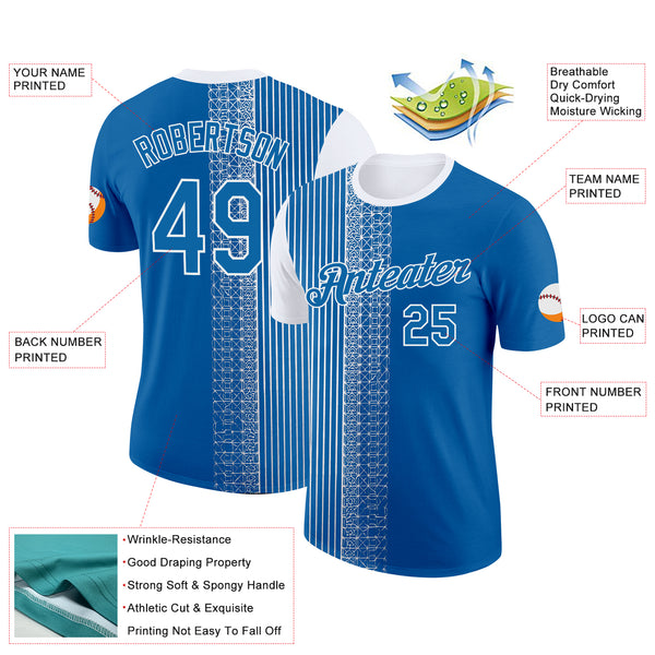 Custom Blue White 3D Pattern Design Finland Greece Sport Wear Performance T-Shirt