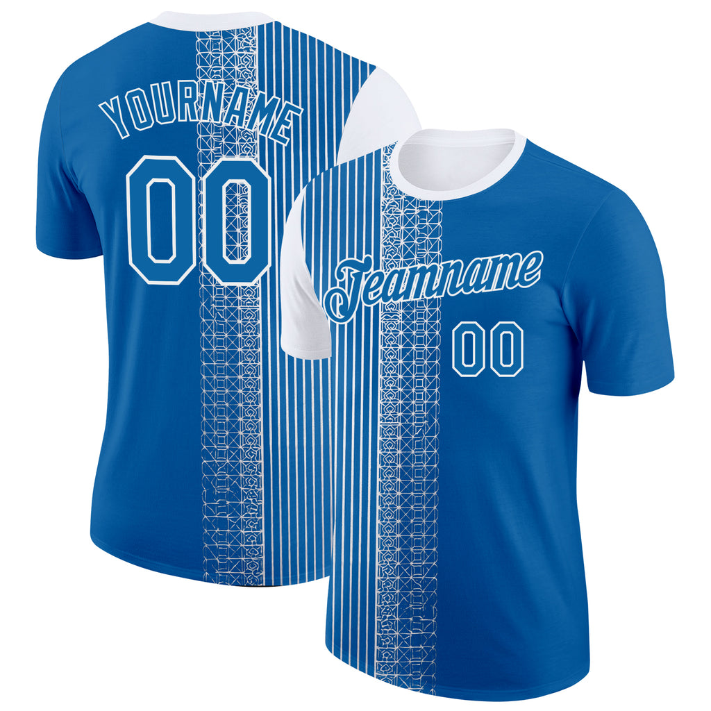 Custom Blue White 3D Pattern Design Finland Greece Sport Wear Performance T-Shirt