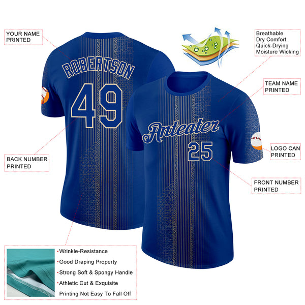 Custom Blue Royal-City Cream 3D Pattern Design Brazil Sport Wear Performance T-Shirt