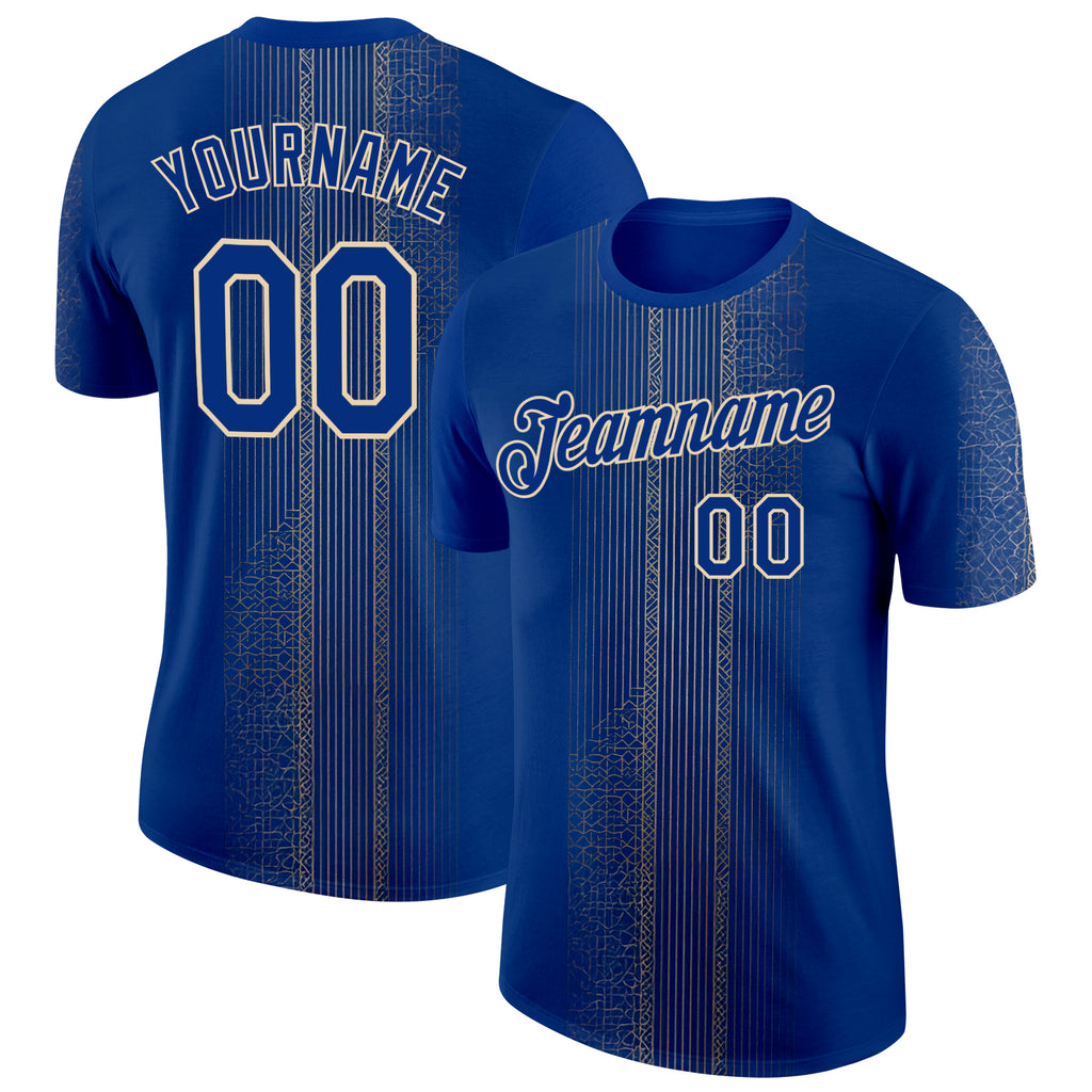 Custom Blue Royal-City Cream 3D Pattern Design Brazil Sport Wear Performance T-Shirt