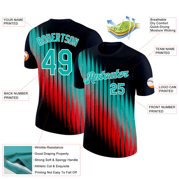 Custom Navy Aqua Red-White 3D Pattern Design Gradient Stripe Sport Wear Performance T-Shirt