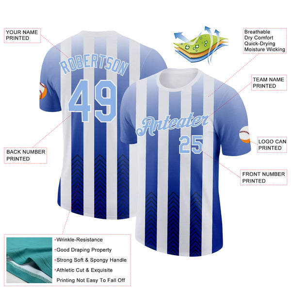 Custom White Light Blue-Black 3D Pattern Design Argentina Gradient Sport Wear Performance T-Shirt