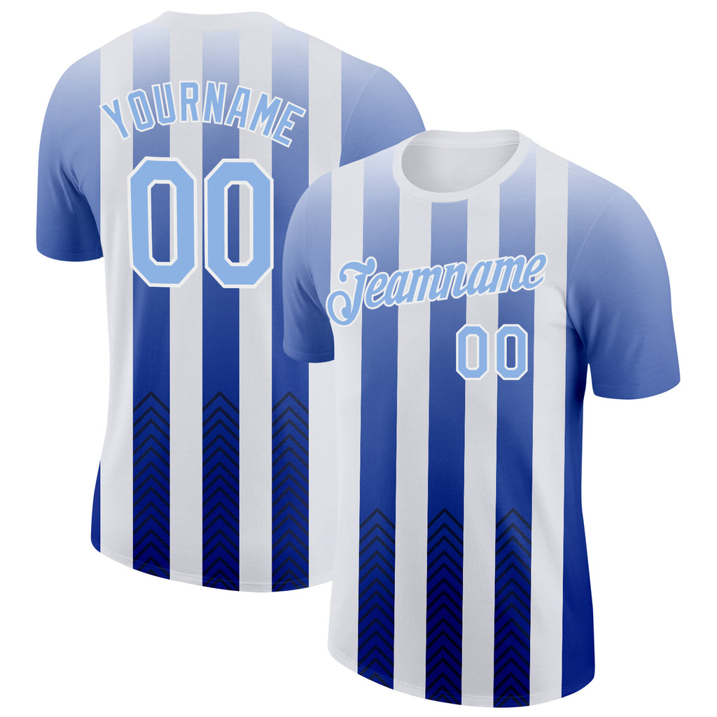 Custom White Light Blue-Black 3D Pattern Design Argentina Gradient Sport Wear Performance T-Shirt