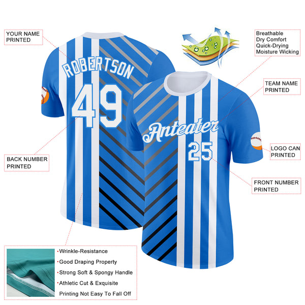 Custom Blue White Powder Blue Gray-Black 3D Pattern Design Argentina Stripe Sport Wear Performance T-Shirt