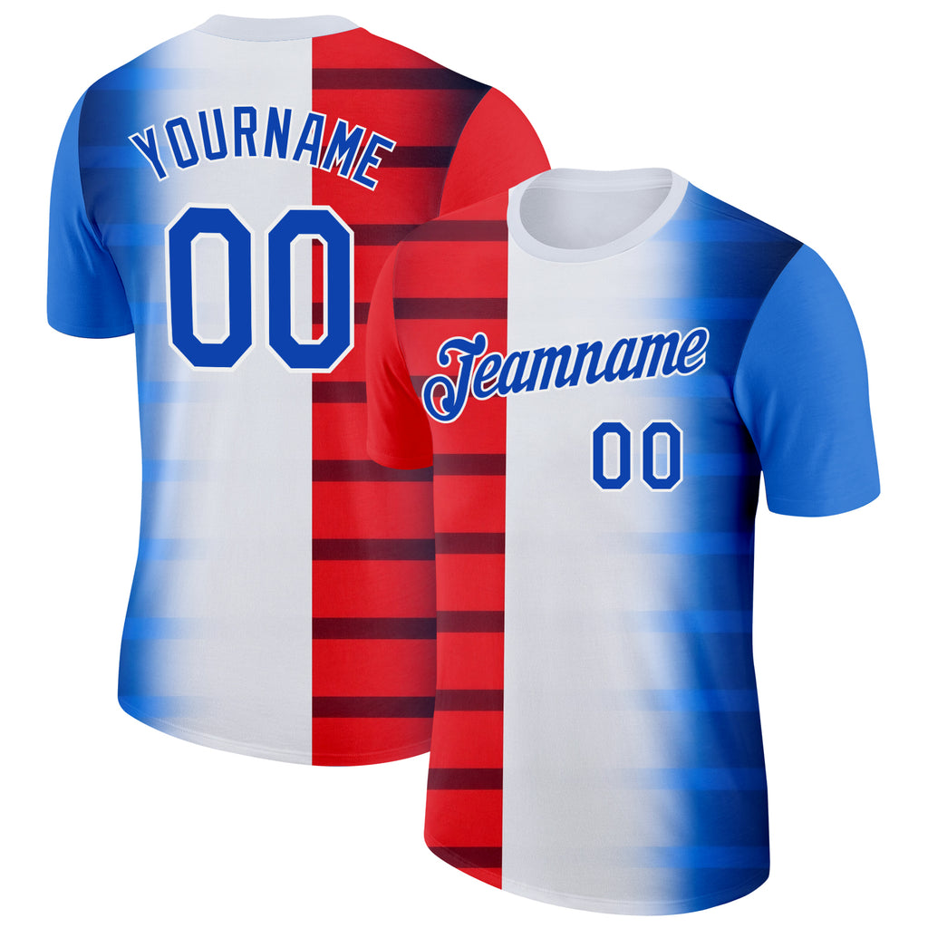 Custom White Thunder Blue-Red 3D Pattern Design USA Gradient Sport Wear Performance T-Shirt