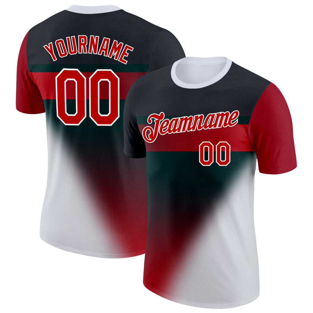 Custom Black Red-White 3D Pattern Design Gradient Sport Wear Performance T-Shirt