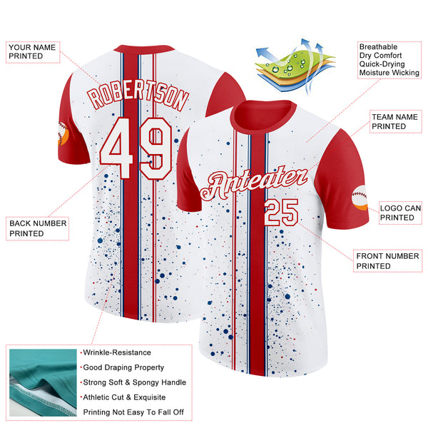 Custom White Red 3D Pattern Design Canada Sport Wear Performance T-Shirt