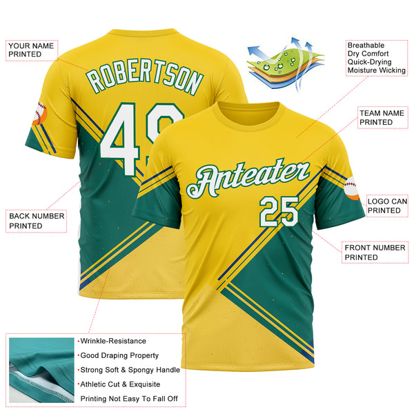 Custom Yellow White-Kelly Green 3D Pattern Design Brazil Jamaica Sport Wear Performance T-Shirt