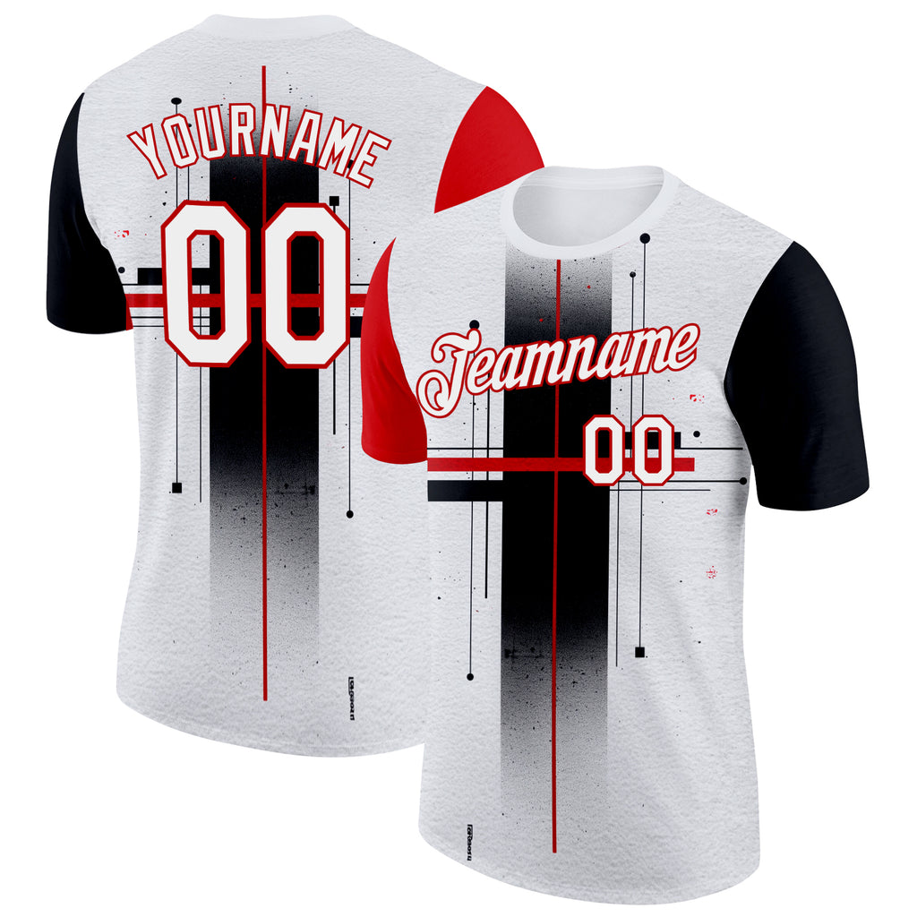 Custom White Black-Red 3D Pattern Design Gradient Cross Sport Wear Performance T-Shirt