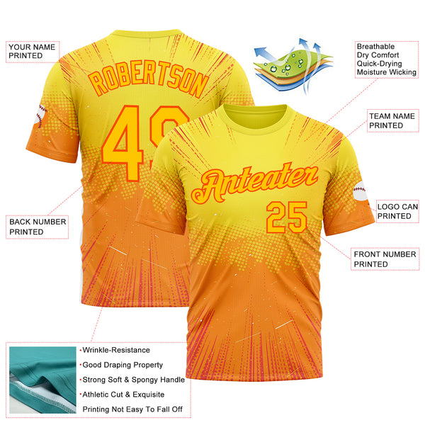 Custom Yellow Orange 3D Pattern Design Anime Inspired Gradient Sport Wear Performance T-Shirt
