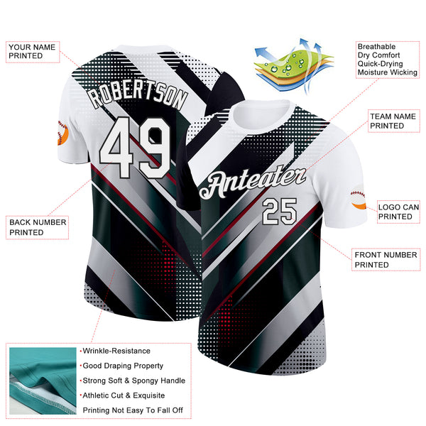 Custom White Black-Red 3D Pattern Design Gradient Sport Wear Performance T-Shirt