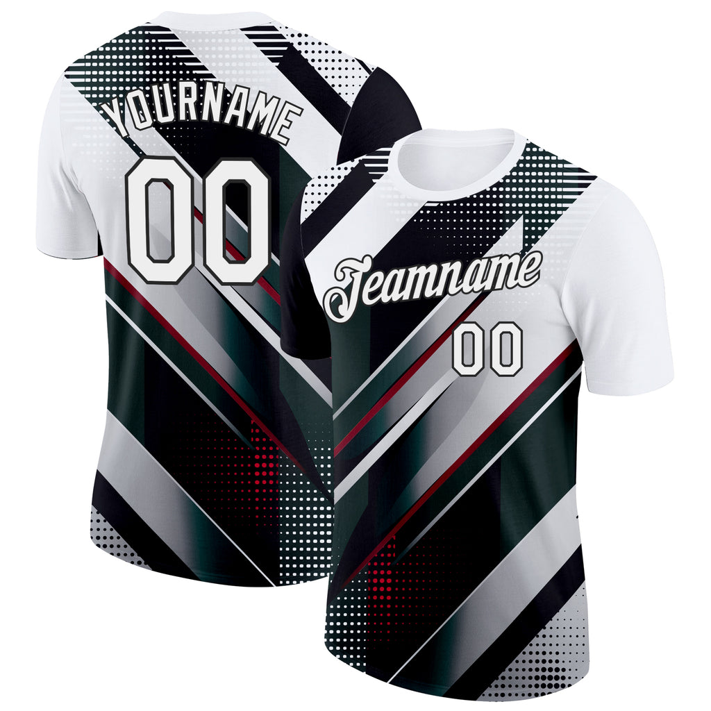 Custom White Black-Red 3D Pattern Design Gradient Sport Wear Performance T-Shirt