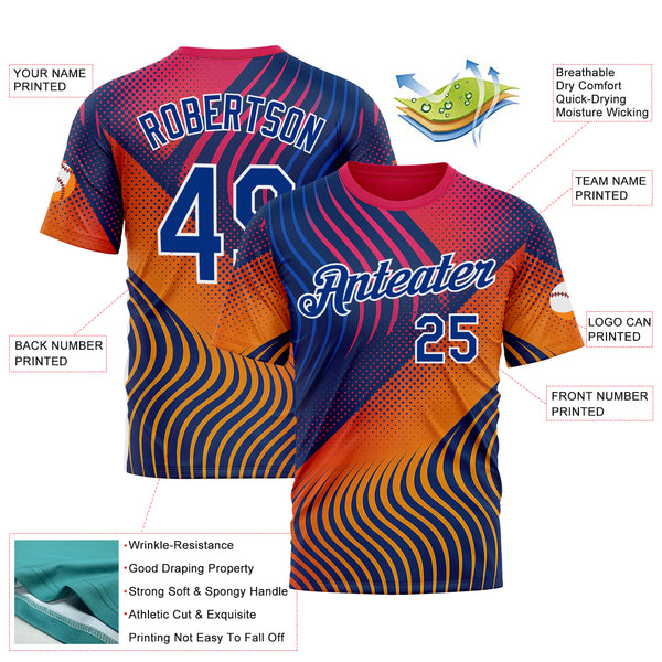 Custom Red Royal Yellow Blue-White 3D Pattern Design Romania Colombia Sport Wear Performance T-Shirt