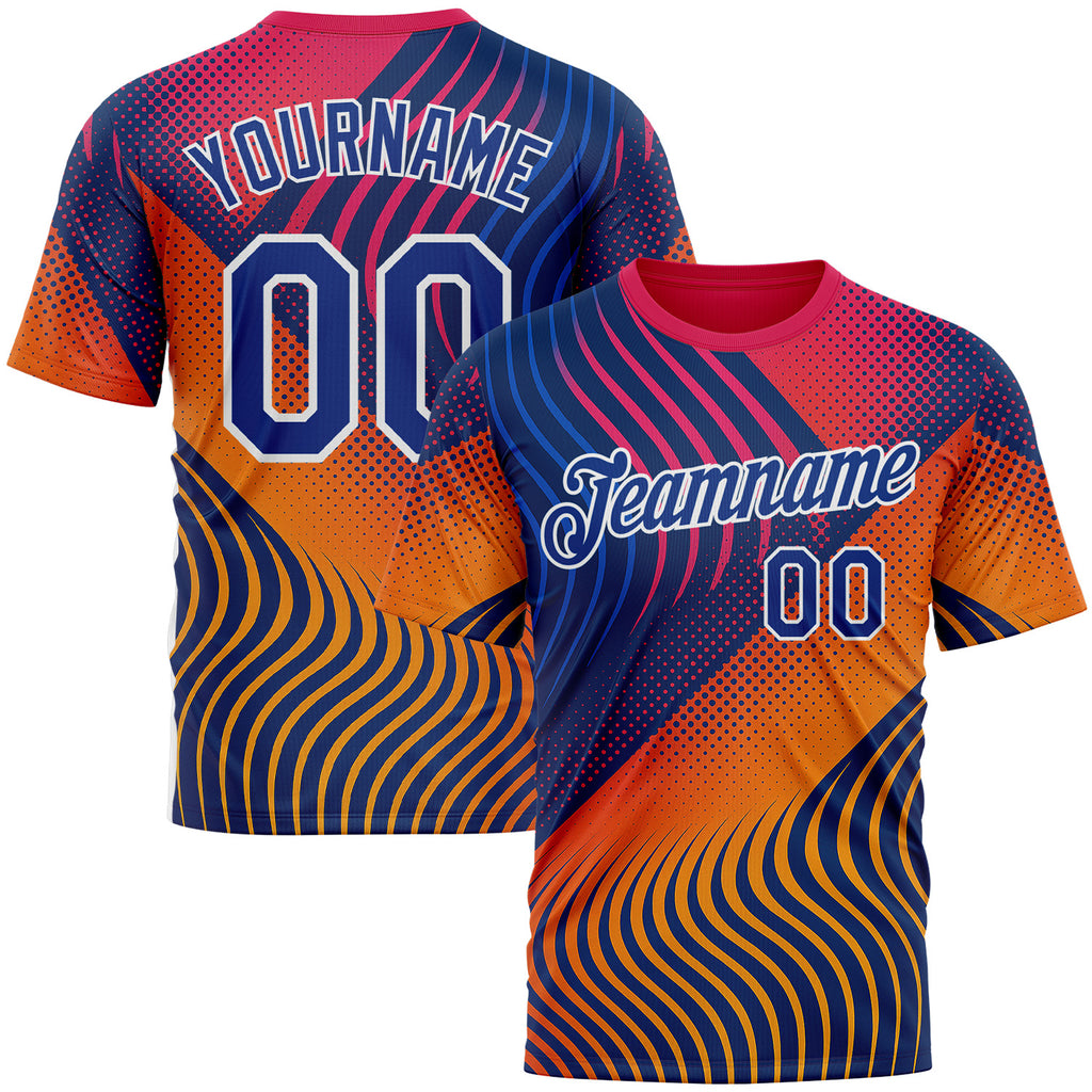 Custom Red Royal Yellow Blue-White 3D Pattern Design Romania Colombia Sport Wear Performance T-Shirt