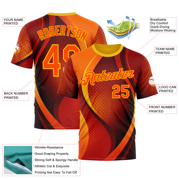 Custom Orange Yellow 3D Pattern Design Gradient Sport Wear Performance T-Shirt