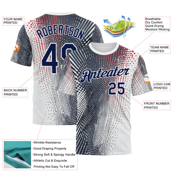 Custom White Navy 3D Pattern Design Gradient Dots Sport Wear Performance T-Shirt