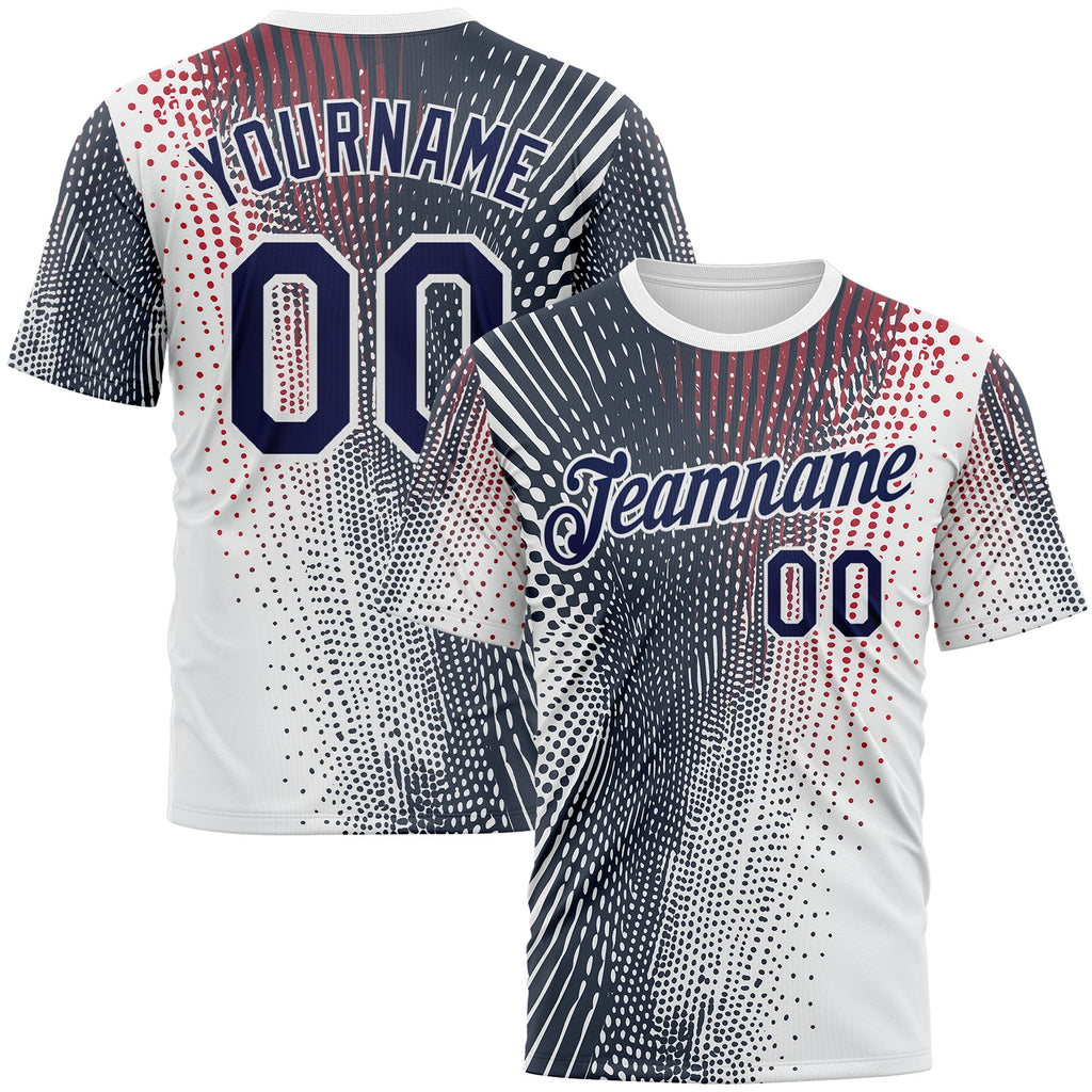 Custom White Navy 3D Pattern Design Gradient Dots Sport Wear Performance T-Shirt