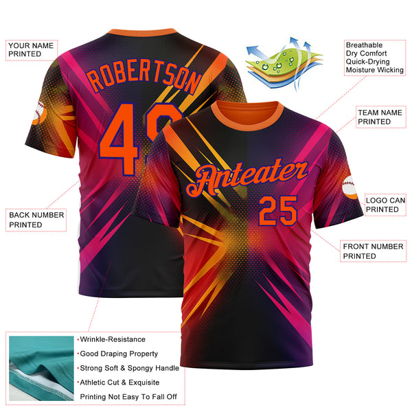 Custom Orange Pink-Dark Purple 3D Pattern Design Gradient Sport Wear Performance T-Shirt