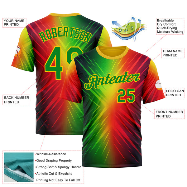 Custom Red Grass Green-Yellow 3D Pattern Design Gradient Sport Wear Performance T-Shirt