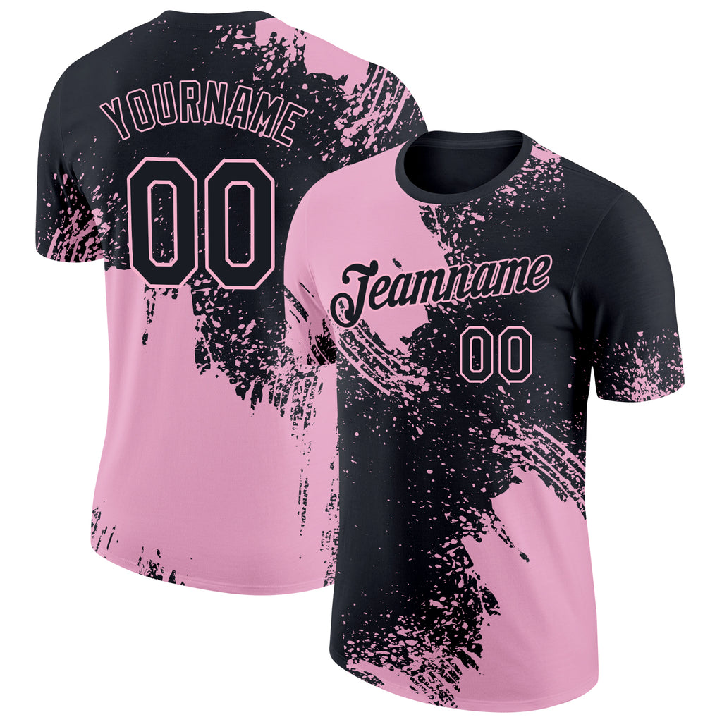 Custom Black Light Pink 3D Pattern Design Abstract Brush Stroke Performance T-Shirt