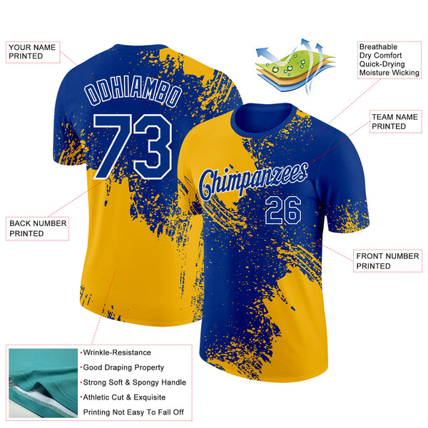 Custom Royal Gold-White 3D Pattern Design Abstract Brush Stroke Performance T-Shirt