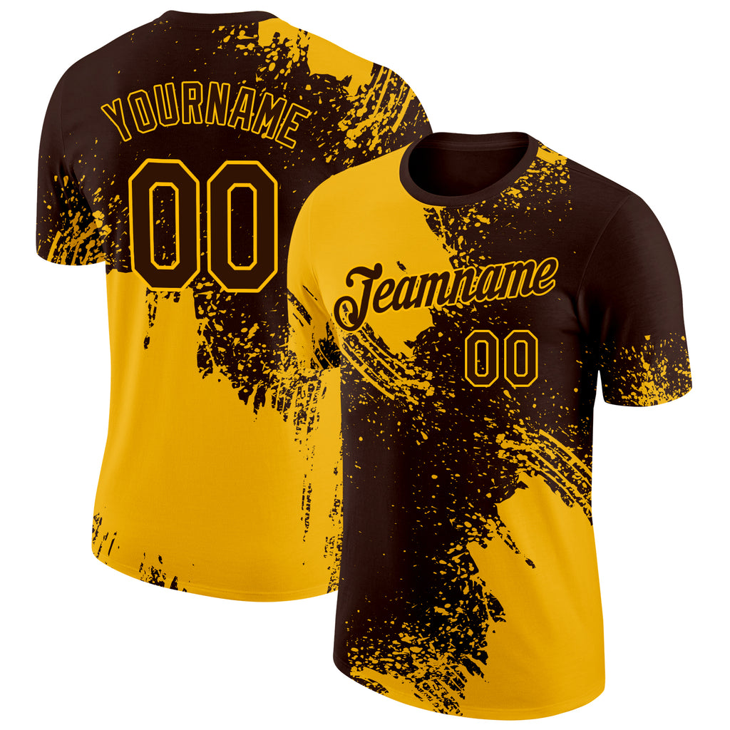 Custom Brown Gold 3D Pattern Design Abstract Brush Stroke Performance T-Shirt