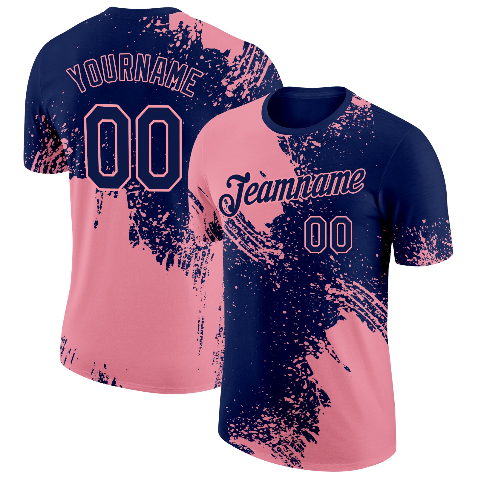 Custom Navy Medium Pink 3D Pattern Design Abstract Brush Stroke Performance T-Shirt