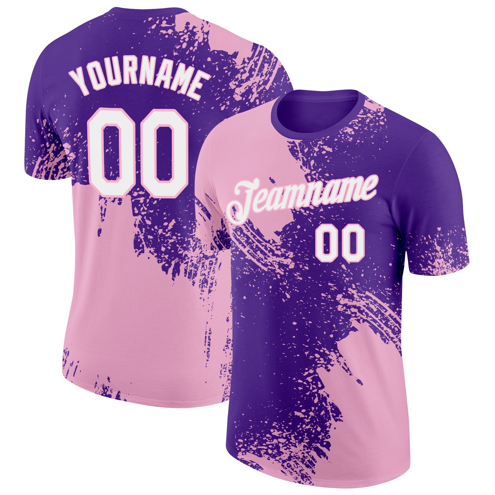 Custom Purple White-Light Pink 3D Pattern Design Abstract Brush Stroke Performance T-Shirt