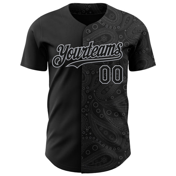 Custom Black Gray 3D Pattern Design Rave Party Ethnic Paisley Bandana Authentic Baseball Jersey
