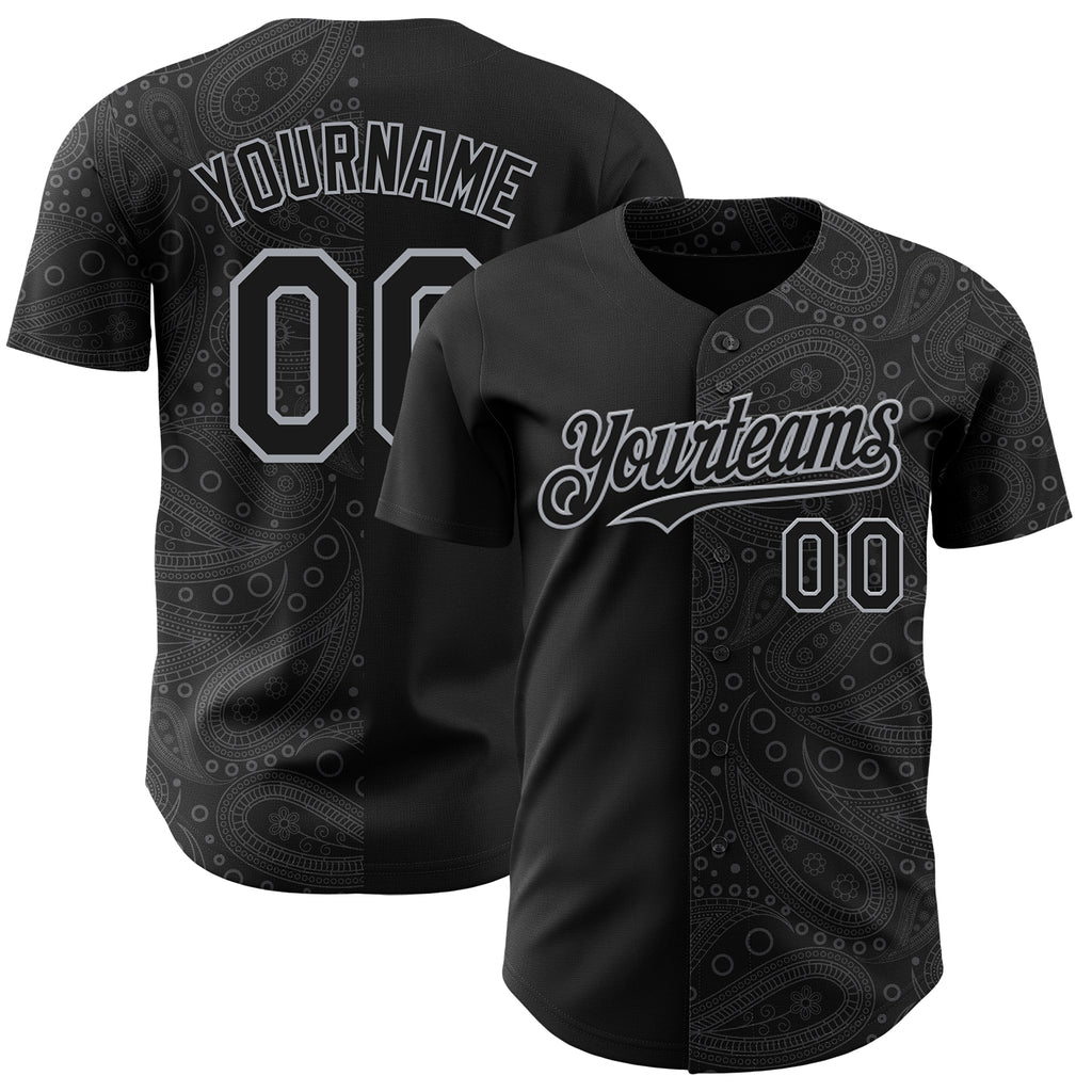 Custom Black Gray 3D Pattern Design Rave Party Ethnic Paisley Bandana Authentic Baseball Jersey