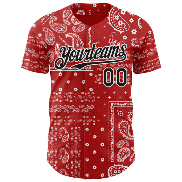 Custom Red Black-White 3D Pattern Design Rave Party Ethnic Paisley Bandana Authentic Baseball Jersey