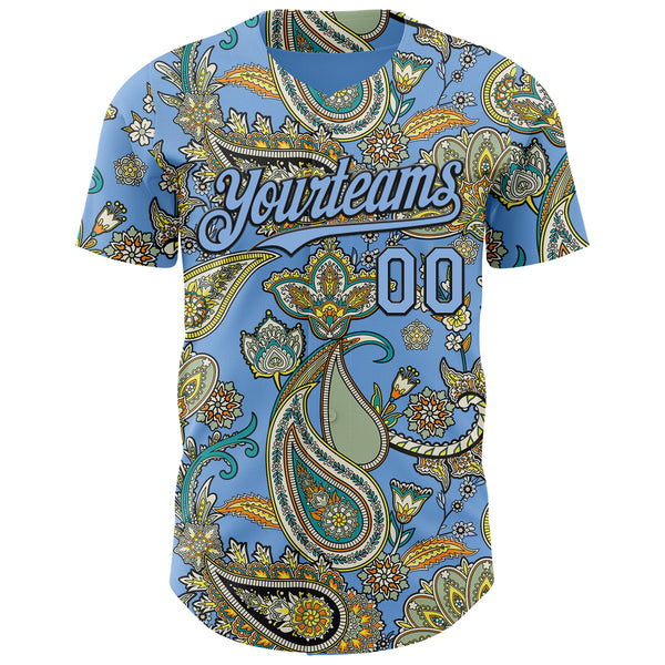Custom Light Blue Black 3D Pattern Design Rave Party Ethnic Paisley Bandana Authentic Baseball Jersey