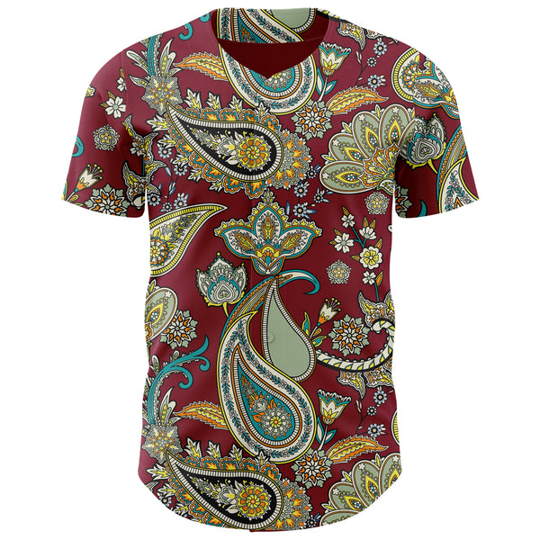 Custom Crimson Black 3D Pattern Design Rave Party Ethnic Paisley Bandana Authentic Baseball Jersey
