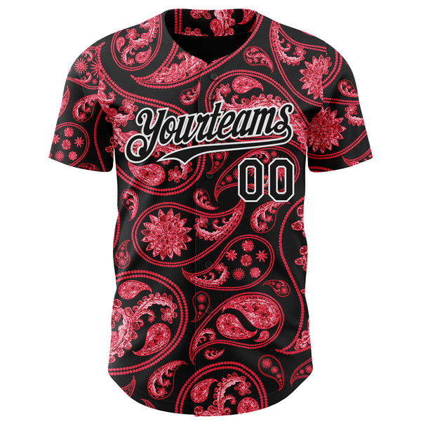 Custom Black Red-White 3D Pattern Design Rave Party Ethnic Paisley Bandana Authentic Baseball Jersey