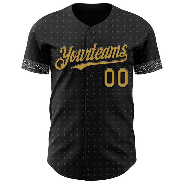Custom Black Old Gold-Gray 3D Pattern Design Rave Party Ethnic Paisley Bandana Authentic Baseball Jersey