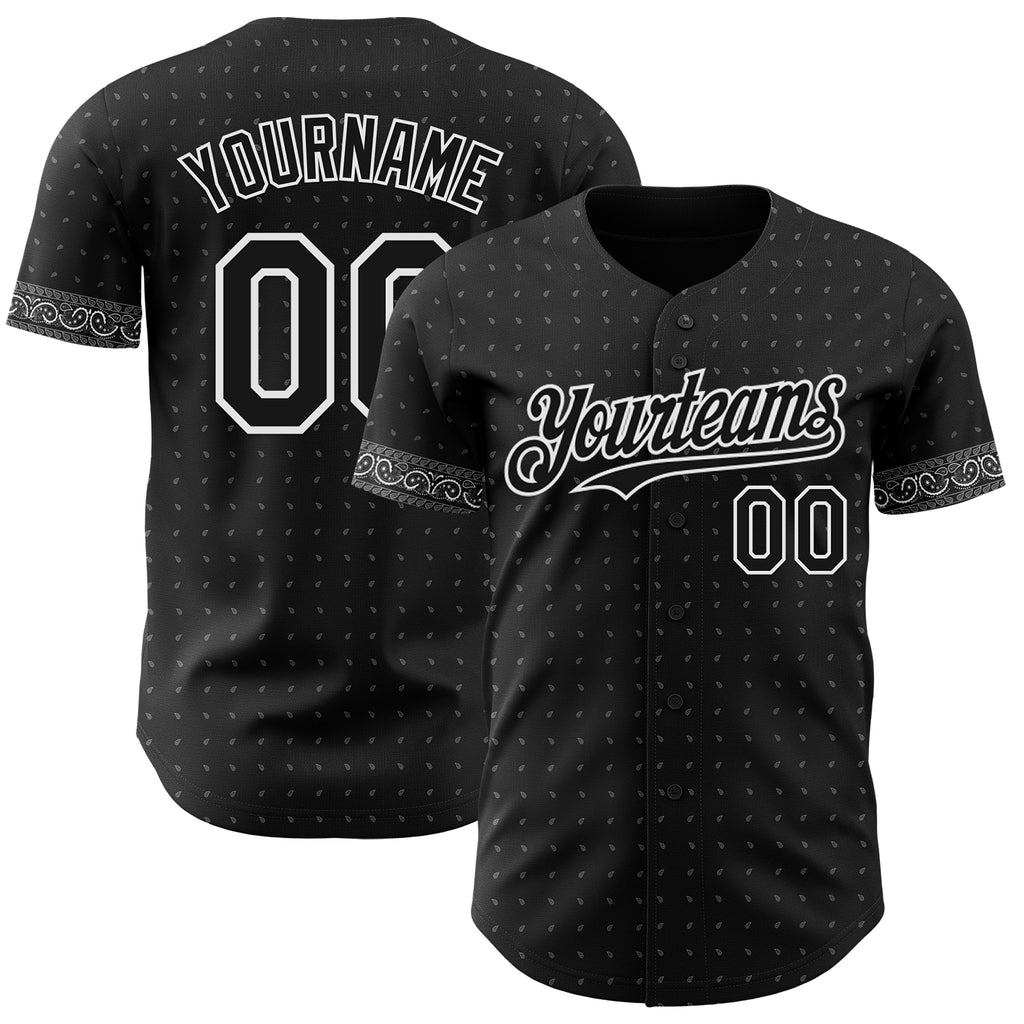 Custom Black Gray-White 3D Pattern Design Rave Party Ethnic Paisley Bandana Authentic Baseball Jersey