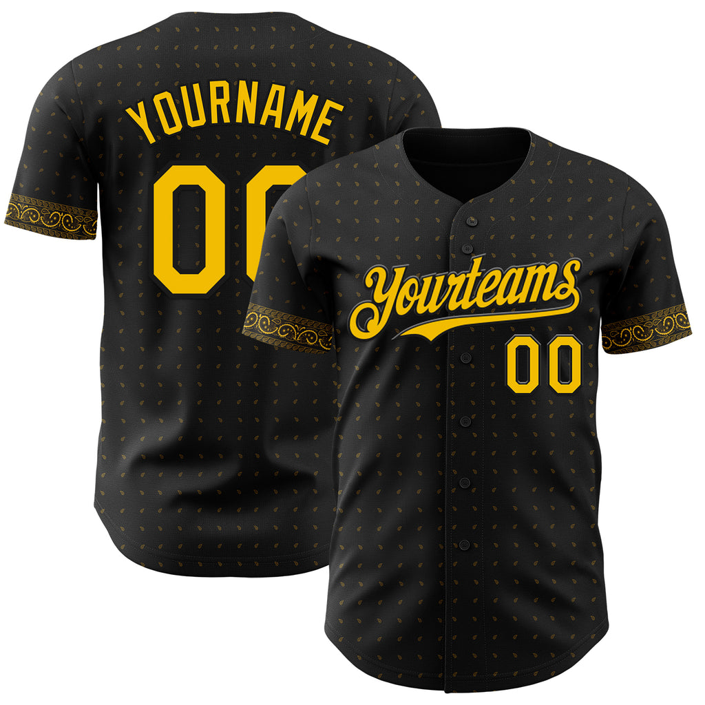 Custom Black Yellow 3D Pattern Design Rave Party Ethnic Paisley Bandana Authentic Baseball Jersey