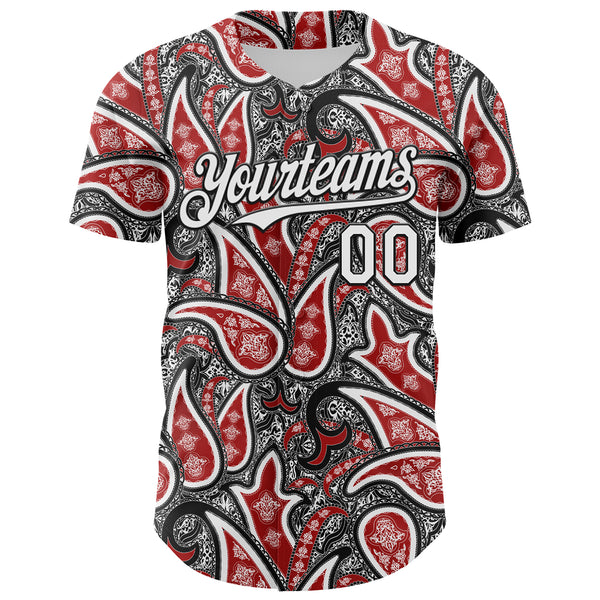 Custom Black White-Red 3D Pattern Design Rave Party Ethnic Paisley Bandana Authentic Baseball Jersey