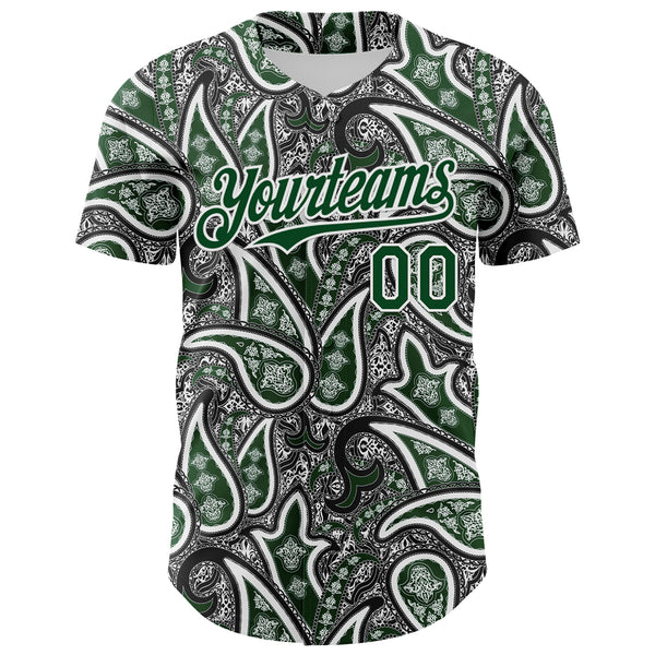 Custom Black Green-White 3D Pattern Design Rave Party Ethnic Paisley Bandana Authentic Baseball Jersey