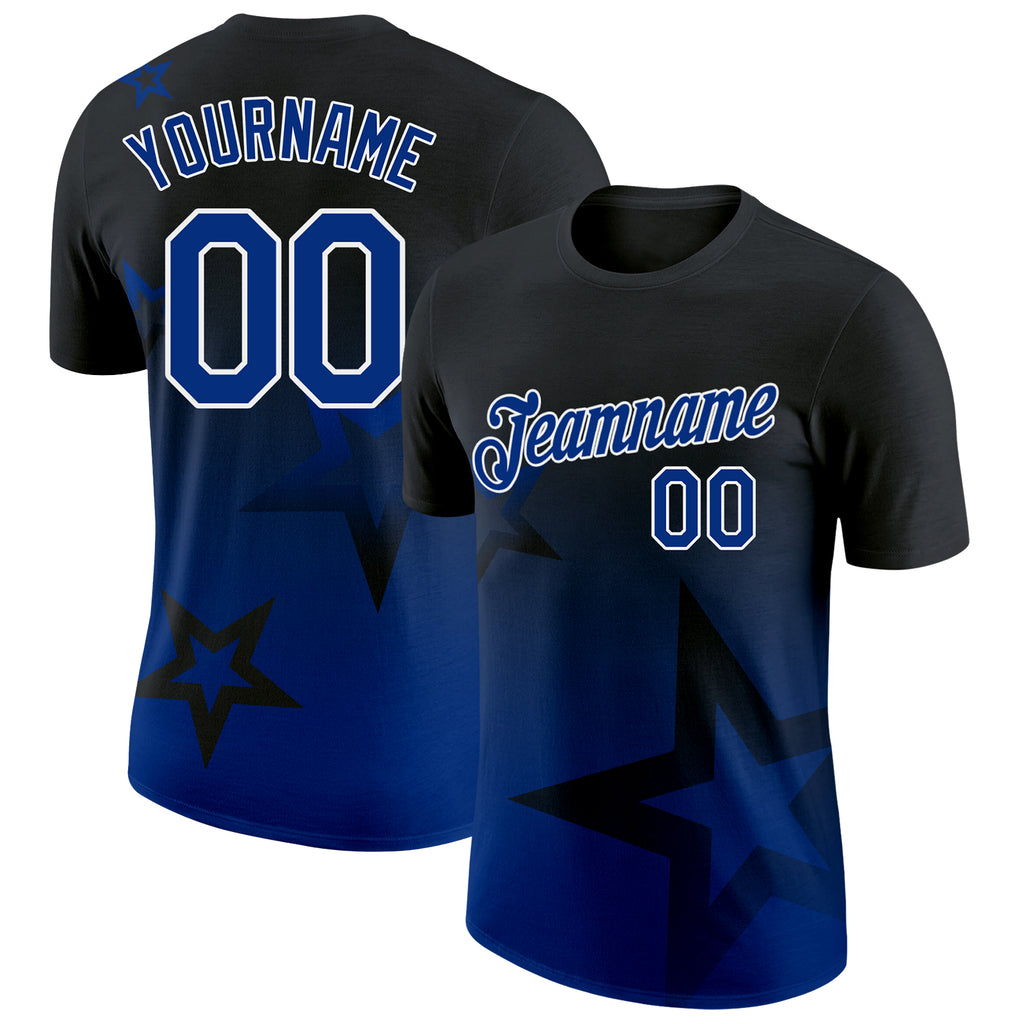 Custom Black Royal-White 3D Pattern Design Gradient Style Twinkle Star Performance T-Shirt