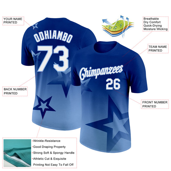 Custom Royal White-Light Blue 3D Pattern Design Gradient Style Twinkle Star Performance T-Shirt